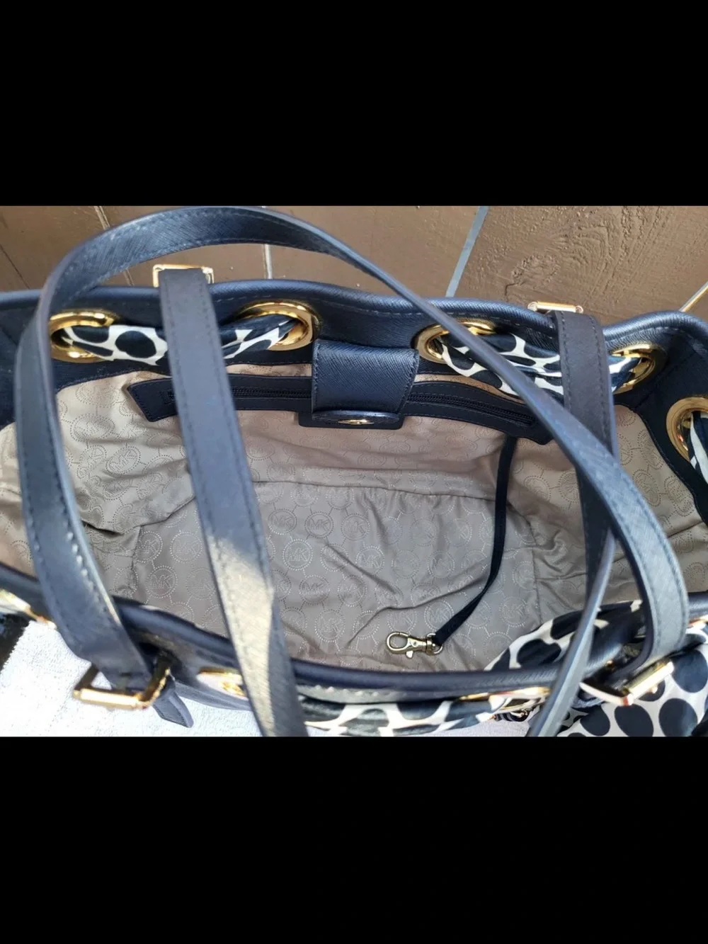 Michael Kors Navy Leather Tote Bag with Gold Hardware
